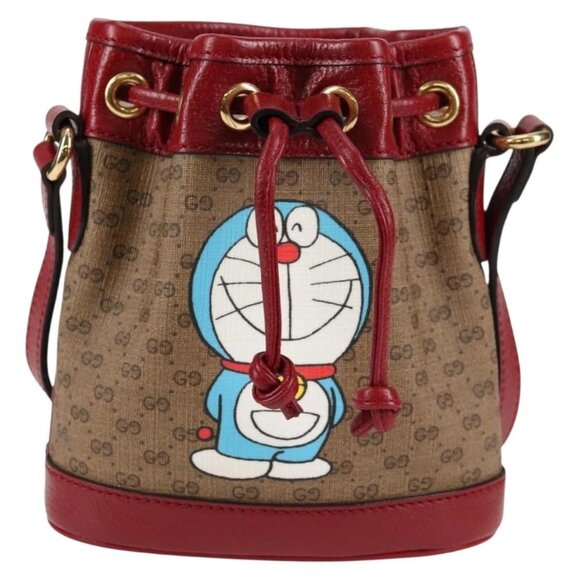 GUCCI Micro GG Supreme Doraemon Collaboration Bag PVC Beige Gold Auth 132450A - Picture 2 of 15